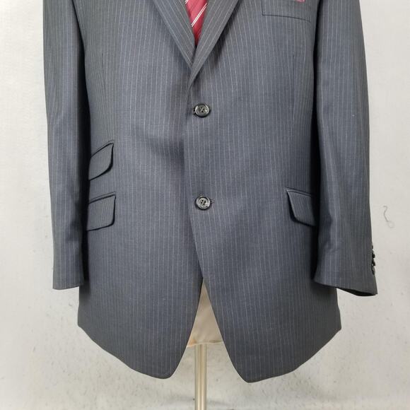 Joseph Abboud Blazer Mens 46S Charcoal Wool Pinstripe Two Button Notch Jacket - Picture 3 of 16